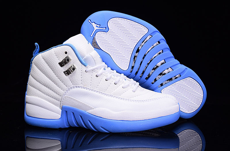 Women Air Jordan 12 White Light Blue Shoes